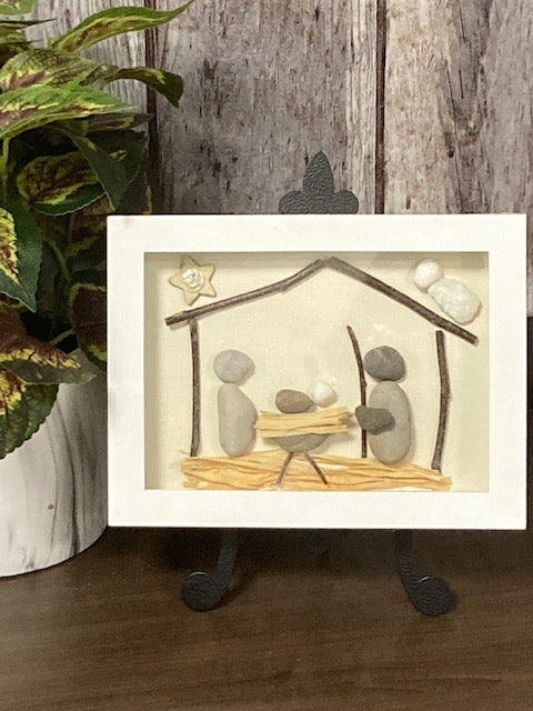 Shadow Box Framed Pebble Art - Nativity Scene