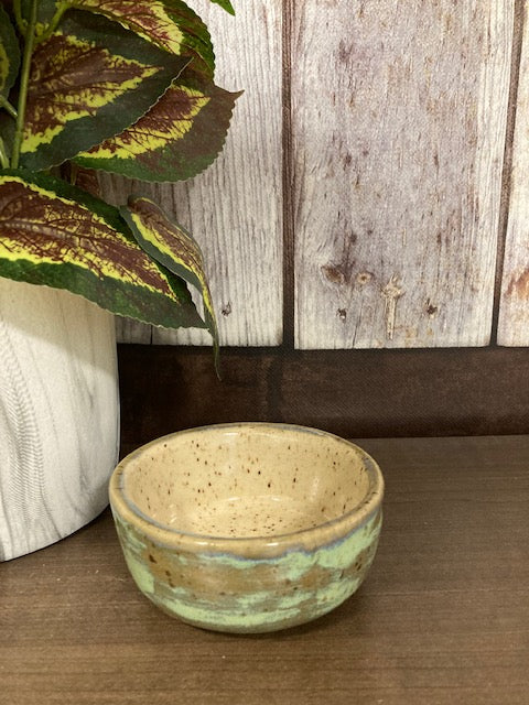 Ceramic - Small Green and Tan Dish