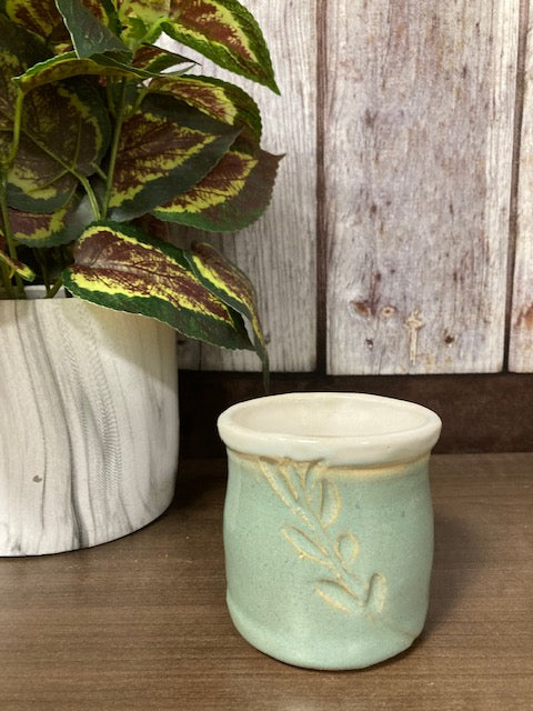 Ceramic - Small Teal and White Plant or Votive candle holder