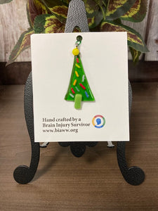 Ornament -  Green Tree with green trunk yellow star and multicolor confetti