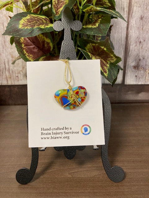 Pendant - Heart, Multicolored with Gold Wire