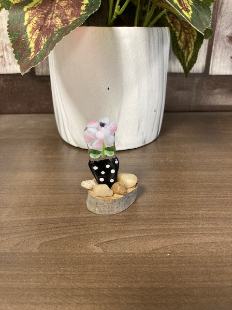 Stand up Fused Glass- Flower Pot with Pink Flowers