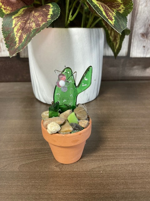 Stand up Fused Glass- Cactus in Clay Flower Pot