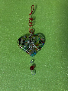 Suncatcher- Multicolored Heart with Red Wire