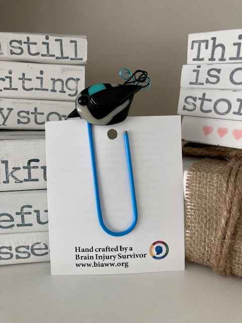 Large Paperclip Bookmark - Black bird with blue clip
