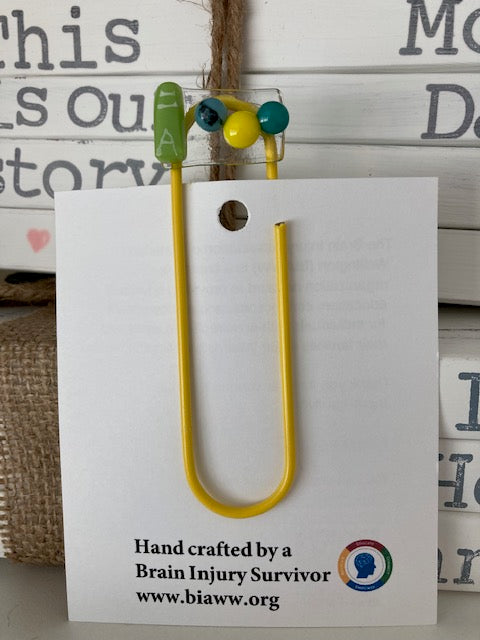 Large Paperclip Bookmark - Book Worm with Yellow clip