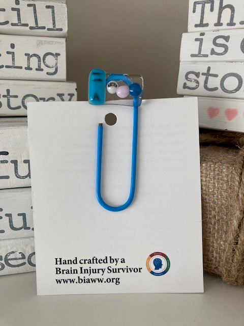 Large Paperclip Bookmark - Book Worm with Blue clip