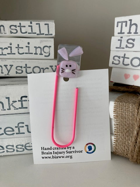 Large Paperclip Bookmark - Rabbit with Pink clip
