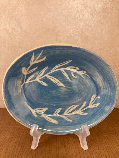 Ceramic - Oval Plate, Blue and White with Vines