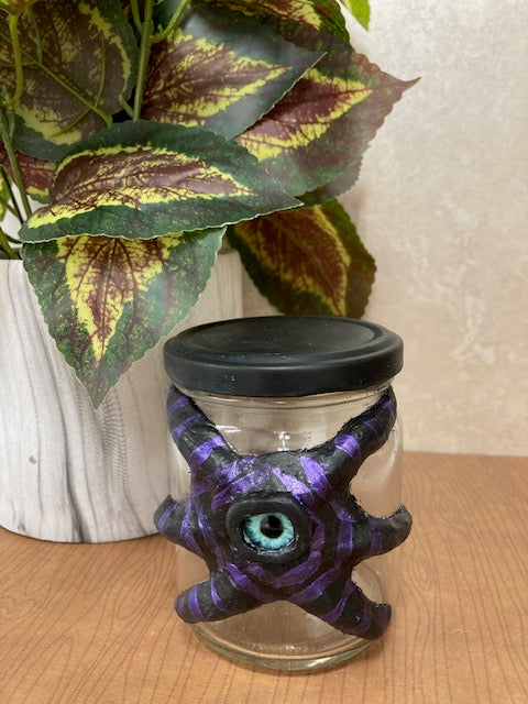 Clay - Jar, Black Creature with Purple Stripes