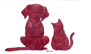 Pressed Flower Art - 5x7" Red Dog and Cat (unframed)