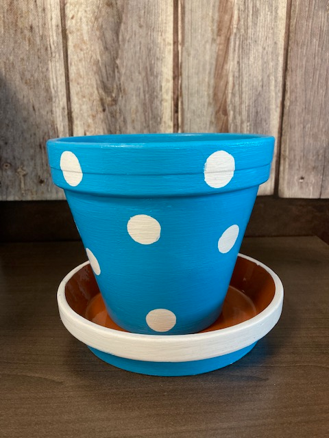 Flower Pot - Turquoise with white polka dots